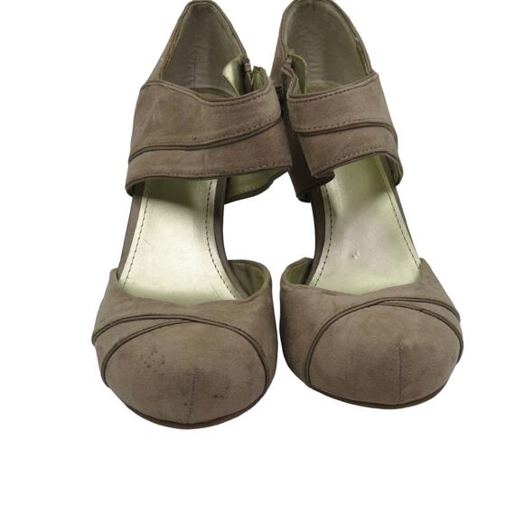 Fergalicious Taupe Tan Suede Ankle Wrap Heels Size 8 - Picture 3 of 8
